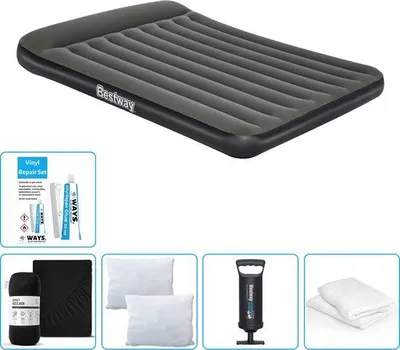 Produktbild von Luftbett 2 Personen - 152 x 203 x 30 cm - Grün - mit Bettwäsche - Kissen - Kissenbezug - Pumpe und Reparaturset
