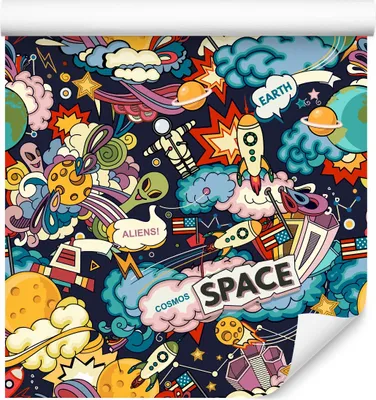 Produktbild von 10m VLIES TAPETE Rolle Kinderzimmer Kosmos Planeten Sterne Raketen XXL