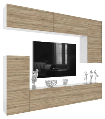 Obrázek produktu pro BELINI obývací sestava MILANO 8, 250 cm – dub Sonoma matný, moderní sestava skříněk, přídavná stěna s TV skříňkou, bezúchytkový systém