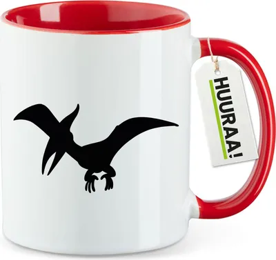Produktbild von Huuraa Kaffeetasse Pteranodon Dinosaurier 330ml Rot Keramik Kaffeebecher Geschenkidee