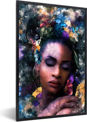 Produktbild von MuchoWow® MuchoWow® Gerahmtes Poster Frau - Rauch - Farben 60x90 cm - Poster mit zchwarzem Bilderrahmen - Kunst