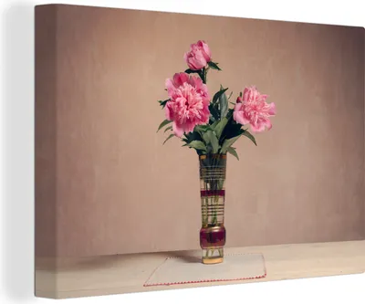 Produktbild von OneMillionCanvasses® - Leinwandbilder - 150x100 cm, Retro - Pfingstrosen - Stilleben, Wandbilder Kunstdruck Wanddekoration