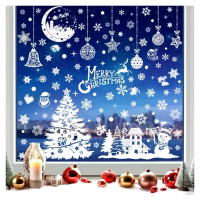 Produktbild von 202-teiliges Set selbstklebende Fensterbilder - haftet ohne Kleberückstände - für Fensterdekoration zu Weihnachten