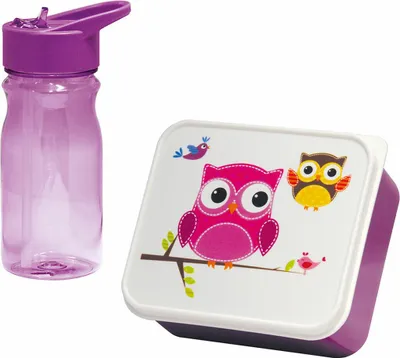 Immagine prodotto di Set di scatole e barattoli per il pranzo con gufo rosa di Mondex