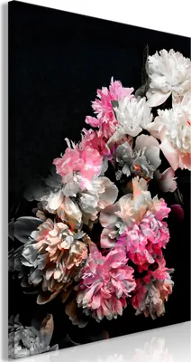 Produktbild von Italienischer Leinwand Leinwandbild - Peony Charm (1-part) - Colorful Bouquet on Black Background 20x30 cm Blumen b-C-0338-b-a