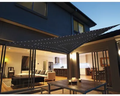 Produktbild von PeddyShiel Dreiecksonnensegel 3,6 x 3,6 x 3,6 m, mit LED Beleuchtung, HDPE wind- und wasserdurchlässig, dunkelgrau