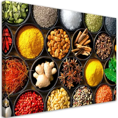 Produktbild von Leinwandbild Kräuter Gewürze für die Küche 90x60 Feeby Bunt bild für die wand bereit zum aufhängen