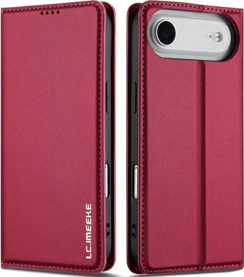 Produktbild von Handyhülle für iPhone Air, Magnetische Flip Leder Hülle mit Kartenfach und Standfunktion Rot