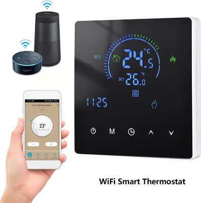 Obrázok produktu pre Inteligentný inteligentný termostat Regulátor teploty LCD displej Dotykové tlačidlo Programovateľný pre domácnosť Kancelária Škola Hotel