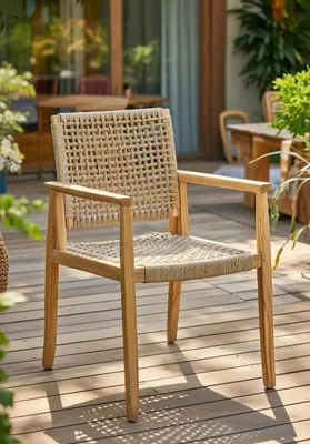Produktbild von Stilvoller Beiger Gartenstuhl Exklusiver Rattanstuhl Terrassenstühle