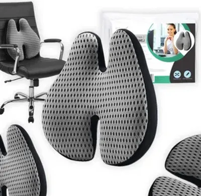Produktbild von Lendenkissen aus Memory-Schaum für Bürostuhl & Autositz - Lordosenstütze Kissen Orthopädisches Rückenstütze - GRAU Ergonomisches Rückenkissen 40x43