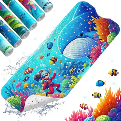 Immagine prodotto di Tappetino antiscivolo per vasca da bagno, per bambini, 100x40 cm, antibatterico, senza BPA, lavabile in lavatrice