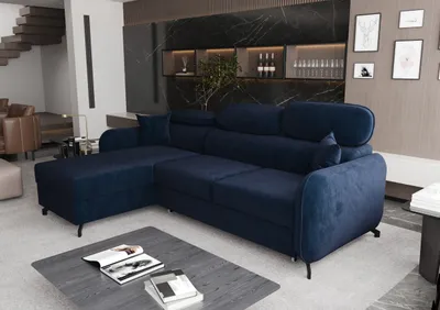 Image de AX LIVING Canapé d'angle avec fonction sommeil Ribella 5 L-form 265 cm, Velours bleu Gauche