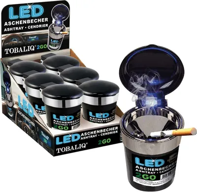 Produktbild von 2 x Auto-Aschenbecher mit LED Windaschenbecher mit Deckel Gluttöter Licht 2go