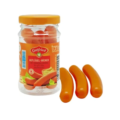 Produktbild von Gutfried Würstchen aus Kunststoff,  im Glas für den Kaufladen oder die Kinderküche