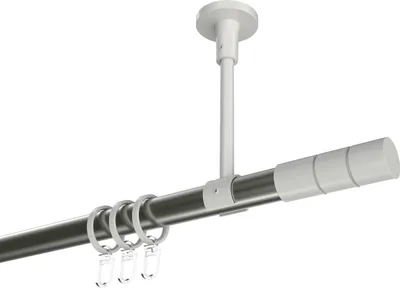 Produktbild von Interdeco Gardinenstange / Vorhangstange Edelstahl-Optik / Weiß, Typ Sonette Elanto (Rillenzylinder) Deckenmontage, 20 mm Ø 1-läufig, 120 cm