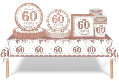 Obrázek produktu pro Sada nádobí pro oslavu, 69 kusů, barva růžové zlato, bílá, vhodné k 60. narozeninám
