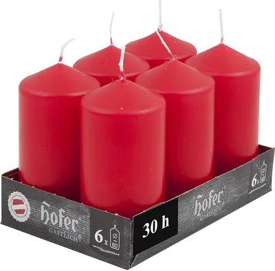 Immagine prodotto di hOFER Candele a colonna rosso papavero set di 6 - 6x12cm - senza profumo - 39h di autonomia - senza gocciolamenti