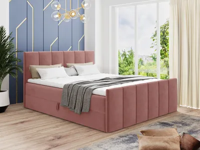 Produktbild von Boxspringbett Star Lux mit Fußteil, 2 Bettkästen und Matratzentopper - Doppelbett mit Topper, Bonell-Matratze, Polsterbett, Bett (Pink (Kronos 29), 160 x 200 cm)
