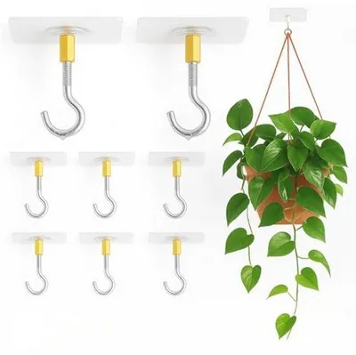 Produktbild von Selbstklebende Deckenhaken für Pflanzen - Set von 8 Transparenten Haken