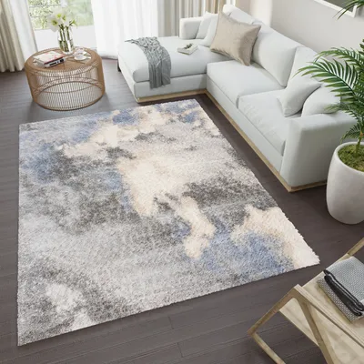 Immagine prodotto di Tappeto soggiorno camera da letto design moderno e screziato shaggy a pelo lungo grigio ÖKOTEX 80 x 150 cm