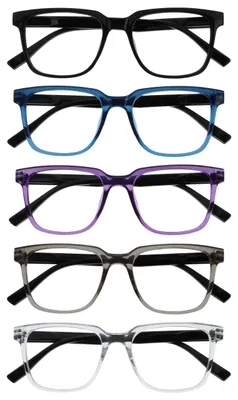 Produktbild von OPULIZE LEO Lesebrille - 5er-Pack - Großes Rechteckiges Gestell - Schwarz, Blau, Lila, Grau, Klar - Herren Damen - Federscharniere - RRRRR55-1357C - +3.00