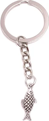 Produktbild von Onwomania Schlüsselanhänger Fisch mit Schuppen Angeln silber Metall Anhänger Charm