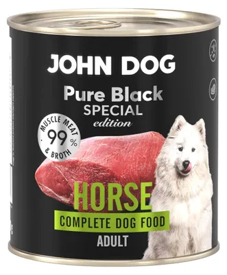 Produktbild von John Dog Hundefutter Pferdefleisch - Premium Getreidefreies Hundenassfutter mit 99% Fleisch - Monoprotein Nassfutter - Pure Black Special Edition 800g