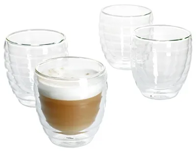Zdjęcie produktu dla zestaw 4 szklanek do cappuccino Cesena 200-230 ml z dwuściennego szkła borokrzemowego odpornego na temperaturę 150°