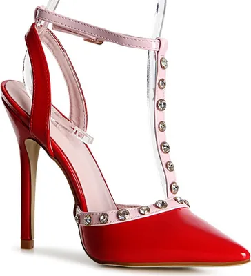 Produktbild von topschuhe24 1117 Damen Riemchen Pumps T-Stripe Spitz, Farbe:Rot, Größe:36 EU