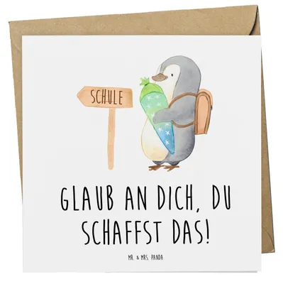 Produktbild von Mr. & Mrs. Panda Grußkarte Schulanfang Glaube - Weiß - Geschenk, Geschenke, Zuversicht, Motivation, Lebenshilfe, Mutmacher, Vertrauem, Trost, anlasskarte, Klappkarte