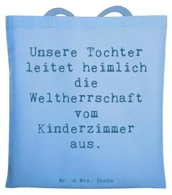 Produktbild von Mr. & Mrs. Panda Baumwollbeutel Spruch Tochter Weltherrschaft - Sky Blue - Geschenk, Liebe, Tote Bag, Beutel, Shopping Tasche, Kreativität, Einfallsreichtum, Jubiläen