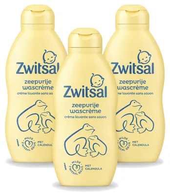 Immagine prodotto di 3 confezioni di crema detergente delicata Zwitsal, senza sapone - 200 ml ciascuna - confezione  - 3 pezzi