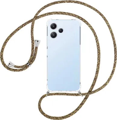 Produktbild von Handykette Backcover-Schutzhülle mit Band (Metall silberfarben) für Xiaomi Poco M6 Pro 5G, Redmi 12 5G, Note 12R - braun+beige