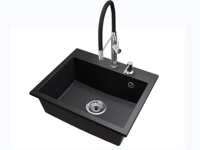 Produktbild von Granit Küchenspüle EXCLUSIVE 55 Brado 1 Becken Set mit Armatur und Siphon Chrom