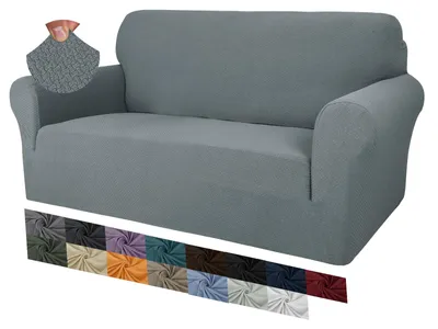 Jacquard-Bezug für 2-Sitzer-Sofa, super elastisch, antirutsch, hellgrau