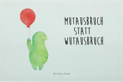 Produktbild von Mr. & Mrs. Panda Hackbrett Schildkröte Luftballon - Weiß - Geschenk, Motivation, Glas Schneidbrett, Glasbrett, Schildkröten, Schneideplatte, Motivationsspruch