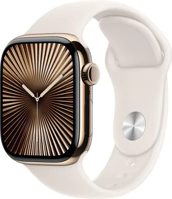 Produktbild von Apple Watch Series 10 GPS + Cellular 42mm Titânio Dourado c/ Bracelete Desportiva Luz das Estrelas S/M