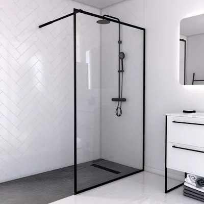 Produktbild von Walk-In Duschwand 120cm MARWELL - 120x195cm Duschabtrennung in schwarz - hochwertige Aluminiumprofile