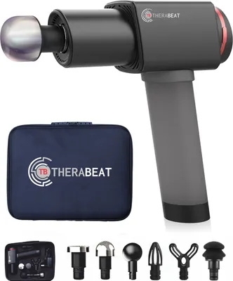 Produktbild von Therabeat Tofta Massagepistole , Massage Gun Muskel Massagegerät , Elektrisches Handmassagegerät Faszien , Tiefengewebe für Nacken Rücken Körper , Neoprengriff , 1300 - 3300 U/min , 6 Stufen , 6 Aufsätze