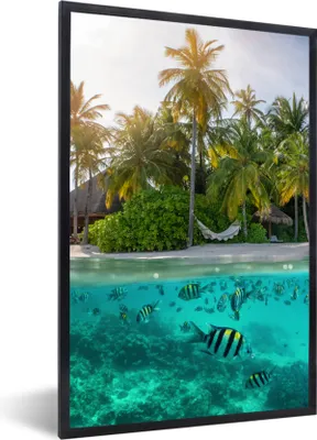 Produktbild von MuchoWow® Gerahmtes Poster Strand - Meer - Fisch - Insel 60x90 cm - Poster mit Schwarzem Bilderrahmen Wandposter Rahmen Foto Bilder - Kunst