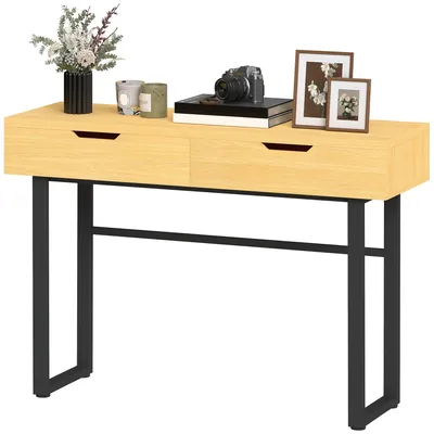 Produktbild von schmaler Flurtisch, Konsolentisch mit 2 Schubladen, Metallrahmen, Naturholz | 19,31 kg | 110 x 35 x 76,5 cm