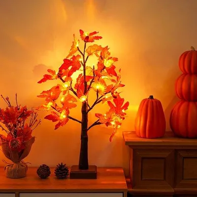 Image de Décoration d'automne « Feuille d'érable » avec 24 LED, 60 cm, minuterie et alimentation USB