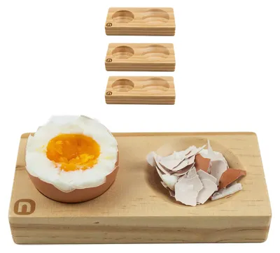 Imagen del producto de Tapones para huevos de madera de haya, juego de 4 unidades, diseño moderno, para la mesa del desayuno