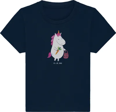Produktbild von Mr. & Mrs. Panda Organic Baby Shirt Einhorn Gemüse 24. - 36. Monat - French Navy - Geschenk, T-Shirt, Unicorn, Wochenmarkt, Baumwolle, Einhörner, Öko, Oberteil, Babyshirt