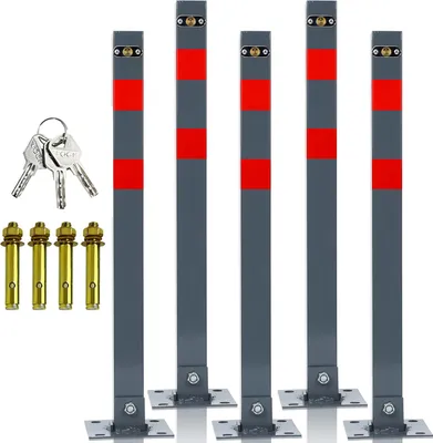 Obrázek produktu pro Jayseuw závora sloupek 5X parkovací závora skládací 66cm uzamykatelná nerezová ocel