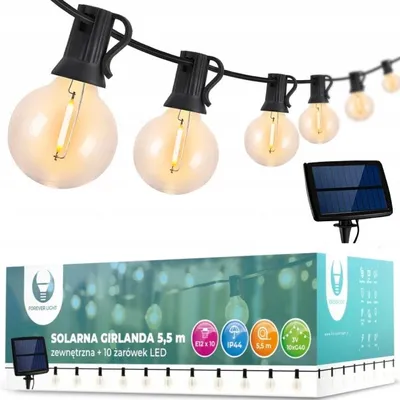 Produktbild von Gartenlichtgirlande 5,5m im Freien + 10 Glühbirnen G40 Solar IP44