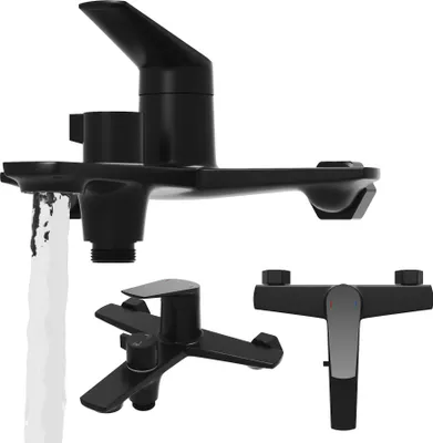 Produktbild von Granitan | NAVE - Duschset - Regendusche - Wandmontage - Schwarz - Messing - Keramikkopf