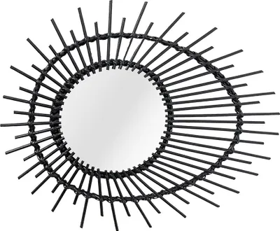 Produktbild von Padiro Wandspiegel 58 x 47 x 2 cm - schwarz - Rattan - augenförmiger Rattanrahmen