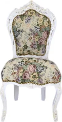 Produktbild von Casa Padrino Barock Esszimmer Stuhl Blumen Muster / Antik Weiss - Antik Stil Möbel